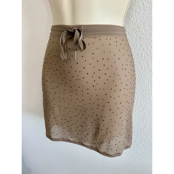Skims Swim Cover Up Mini Skirt NWT Sheer Mesh Rhinestone Crystal Sz L Stretch - Picture 4 of 6